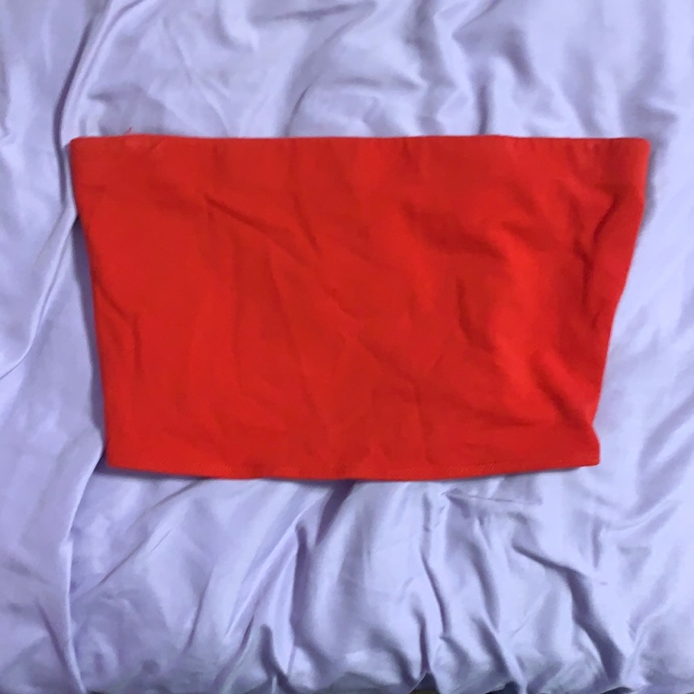 Red strapless top